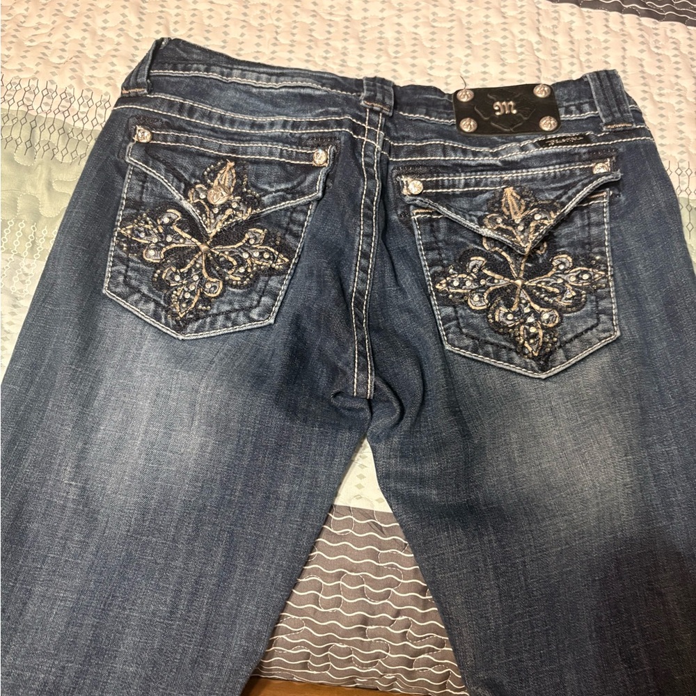 Miss Me Blue Boot Cut Jeans with Embellished Pockets